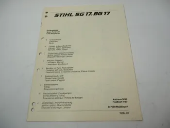 Stihl SG 17 Spühgerät BG 17 Laubbläser Ersatzteilliste Spare Parts List 1986