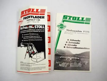 Stoll Frontlader Mähwerke Zettwender Schwader 2x Preisliste 1988/89