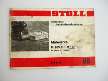 Stoll M 165 185 T Mähwerk Ersatzteilliste Ersatzteilkatalog 1988