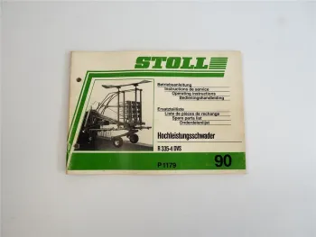 Stoll R 335-4 DVS Hochleistungsschwader Betriebsanleitung Ersatzteilliste 1990
