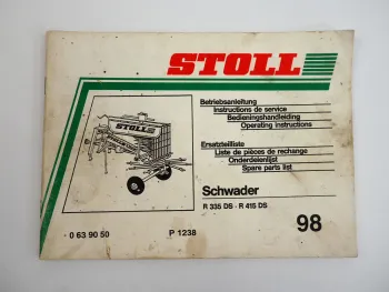 Stoll R 335 415 DS Schwader Betriebsanleitung Ersatzteilliste 1998