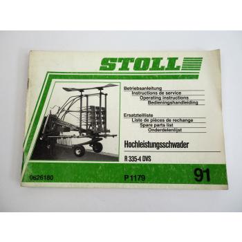 Stoll R335-4DVS Schwader Bedienungsanleitung Ersatzteilliste 1991