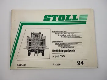 Stoll R340DVS Schwader Bedienungsanleitung Ersatzteilliste 1994