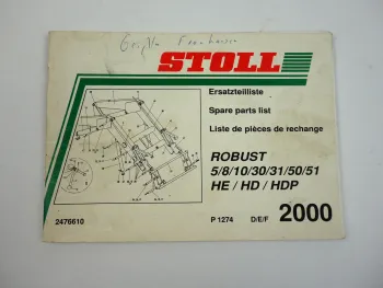 Stoll Robust 5 8 10 30 31 50 51 HE HD HDP Ersatzteilliste Spare Parts List 2000