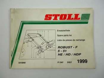 Stoll Robust-F 5 bis 51 HE HD HDP Frontlader Ersatzteilliste Parts List 1999