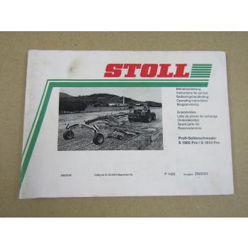 Stoll S1805 S1810 Pro Schwader Bedienungsanleitung und Ersatzteilliste 2005