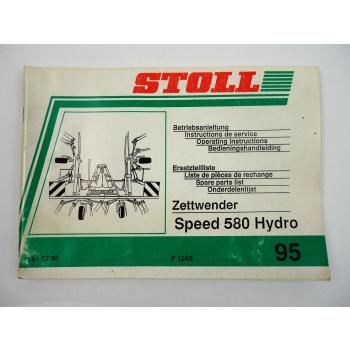 Stoll Speed 580 Hydro Zettwender Bedienungsanleitung Ersatzteilliste 1995