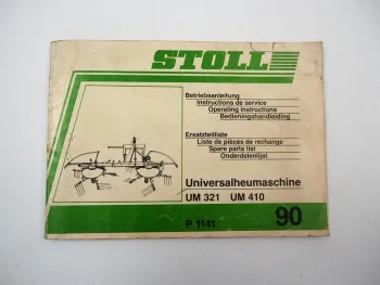Stoll UM 321 410 Universal Heumaschine Bedienungsanleitung Ersatzteilliste 1990