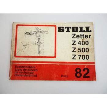 Stoll Z 400 500 700 Zettwender Ersatzteilliste Ersatzteilkatalog 1982