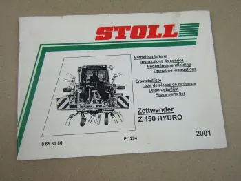 Stoll Z450D Hydro Zettwender Bedienungsanleitung Ersatzteilliste 2001
