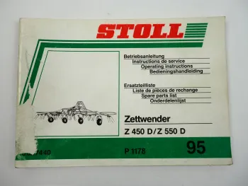Stoll Z450D Z550D Zettwender Bedienungsanleitung Ersatzteilliste 1995