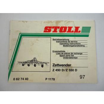 Stoll Z450D Z550D Zettwender Bedienungsanleitung Ersatzteilliste 1997