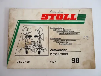 Stoll Z550 Hydro Zettwender Bedienungsanleitung Ersatzteilliste 1998