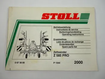 Stoll Z585 PRO Zettwender Bedienungsanleitung Ersatzteilliste 2000