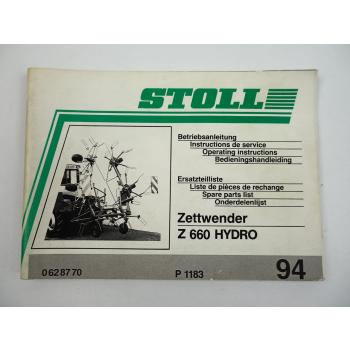 Stoll Z660 Hydro Zettwender Bedienungsanleitung Ersatzteilliste 1994