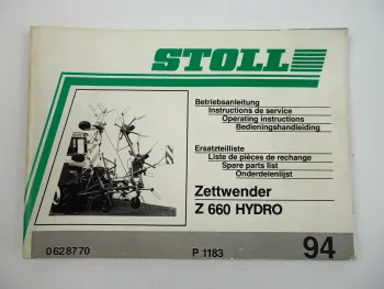 Stoll Z660 Hydro Zettwender Bedienungsanleitung Ersatzteilliste 1994