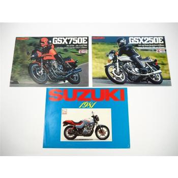 Suzuki GS GT GSX 250E 750E Motorrad 3x Prospekt 1980er Jahre