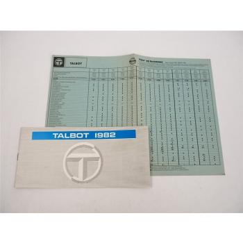 Talbot PKW Gesamtprogramm Prospekt Preisliste 1982