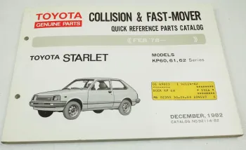 Toyota Starlet P6 Parts Catalog 1978 - 1982 models KP 60 61 62