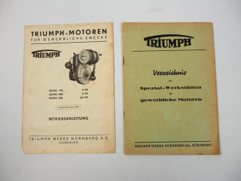 Triumph GEMO 170 200 250 Motor Bedienungsanleitung Werkstätten-Verzeichnis 1950
