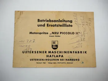 Uetersen Neu Piccolo II Motorspritze Betriebsanleitung Ersatzteilliste 1947
