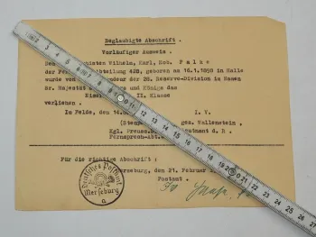 Urkunde EK2 Telegraphen Fernsprech Abteilung 428 WK1 Stempel Postamt Merseburg