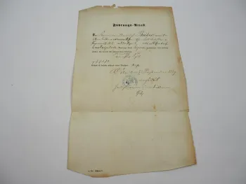 Urkunde Führungsattest 1869 Kanonier Rheinisches Feldartillerie Rgt.8 Cölln