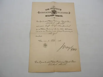 Urkunde Österreich K.u.K. Kriegsministerium 1894 Rechnungs Official 1. Classe