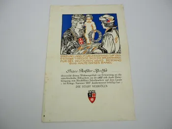 Urkunde Stadt Neukölln Berlin Unterbringung von Schulkindern Kriegs-Sommer 1917