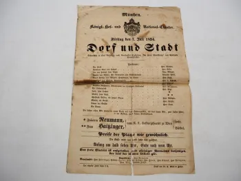 Veranstaltungsblatt Königliches Hof- und Nationaltheater München 1854