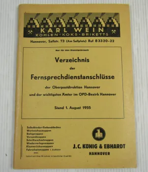 Verzeichnis der Fernsprechdienstanschlüsse der Oberpostdirektion Hannover 1955