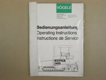 Vögele Super 1400 Fertiger Betriebsanweisung Betriebsanleitung Schaltpläne