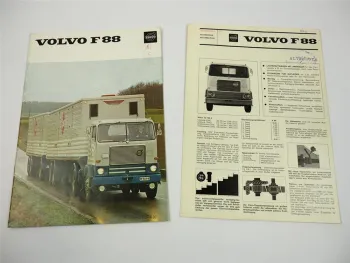 Volvo F88 LKW Pritschenwagen Auflieger Sattelzug Tankwagen 2x Prospekt 1965/67