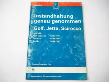 VW Golf 2 Cabriolet Scirocco Caddy ab 86 Instandhaltung DX EX JH JK KR PL RE 2H