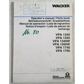 Wacker VPA 1340 1350 1740 1750 W Vibrationsplatte Bedienung Ersatzteilliste