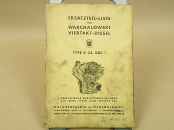 Warchalowski D22 DBC1 Dieselmotor 4-Takt Ersatzteilliste Ersatzteilkatalog 11/61