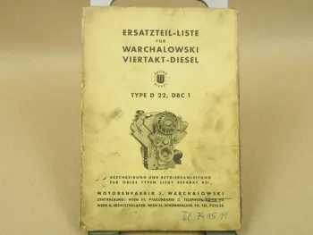 Warchalowski D22 DBC1 Dieselmotor 4-Takt Ersatzteilliste Ersatzteilkatalog 11/61