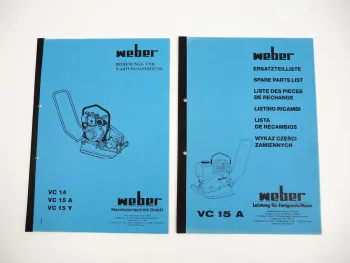 Weber VC15 A Bodenverdichter Bedienungsanleitung Ersatzteilliste 1988