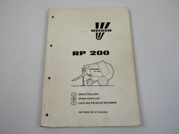 Welger RP200 Rundballenpresse Ersatzteilliste Ersatzteilkatalog 1998