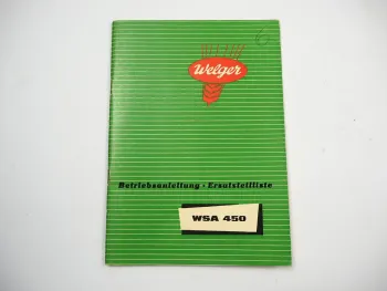 Welger WSA450 Aufsammelpresse Ersatzteilliste Bedienungsanleitung 1962