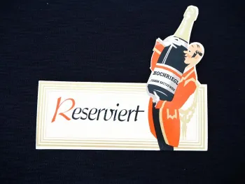 Werbung alter Pappaufsteller Johann Kattus Wien Hochriegl Sekt 17 x 15 cm