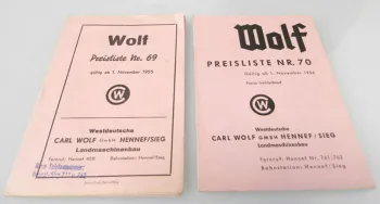 Wolf Landmaschinen 2 Preislisten Nr. 69 u. 70 ab 1955/56