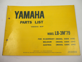Yamaha Bop LB-3M Model Year 1979 Type 1V3 1V4 1V5 Spare Parts List Catalog