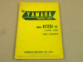 Yamaha DT125E 1G0 1978 Katalog Ersatzteil Teile Liste Parts List