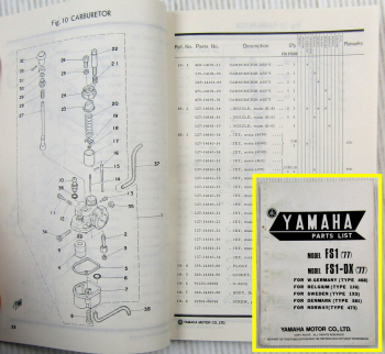 Yamaha FS1 FS1-DX Types 468 1J6 1X5 381 473 MJ 1977 Parts list Ersatzteilliste
