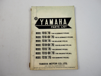 Yamaha FS1G FS1G-DX FS1H FS1H-DX FS1S FS1S-DX FS1K Parts list 1975
