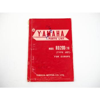 Yamaha RD200 Model Year 1978 Type 2R7 for Europe Spare Parts List