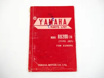 Yamaha RD200 Model Year 1978 Type 2R7 for Europe Spare Parts List