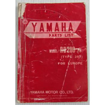Yamaha RD200 Model Year 1978 Type 2R7 for Europe Spare Parts List Catalog