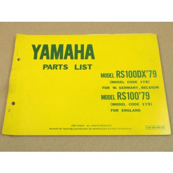Yamaha RS100DX 1Y8 RS100 1Y9 1979 Teilekatalog Ersatzteilkatalog Parts List